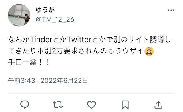 Tinder(ティンダー)Tinderで業者など要注意人物と会ってみた人の体験談